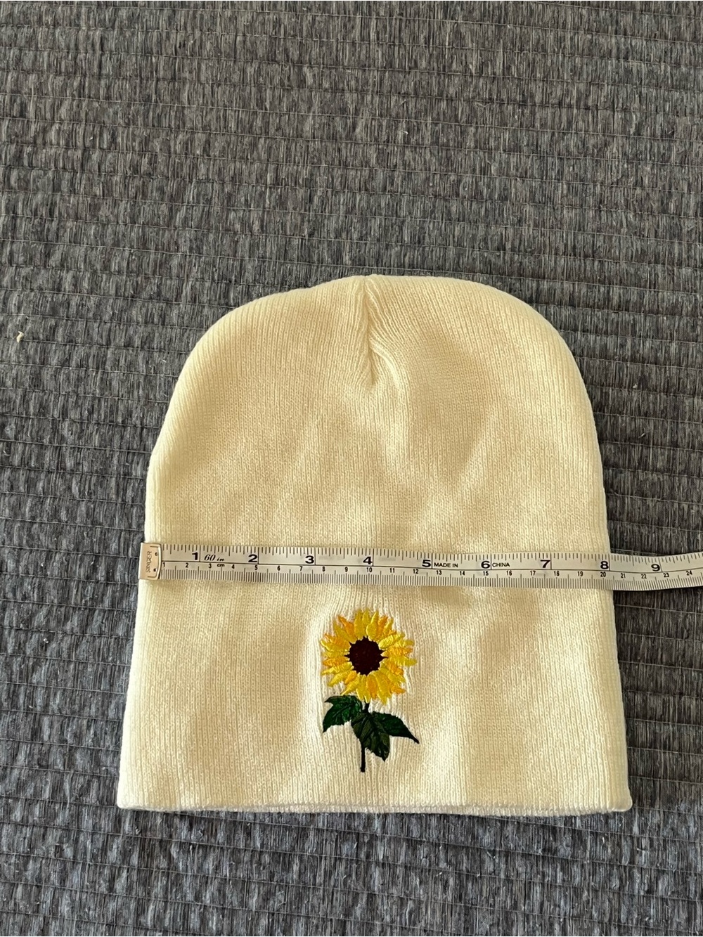 White Sunflower Knit Beanie - Women's Hat - Picture 5 of 7